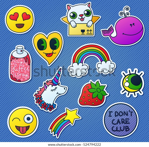 Set Cute Comic Style Stickers Fashion Stock Vector (Royalty Free ...