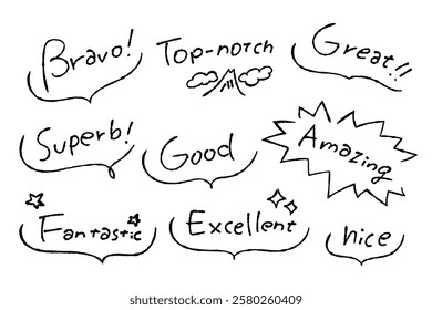 Set of cute compliment balloons. Hand drawn vector illustrations.