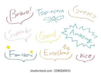 Set of cute compliment balloons. Hand drawn vector illustrations.