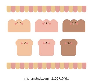 A set of cute concept bread character illustrations.