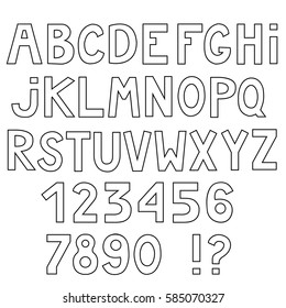 Set of cute contour letters and numbers isolated on white background. Vector illustration.