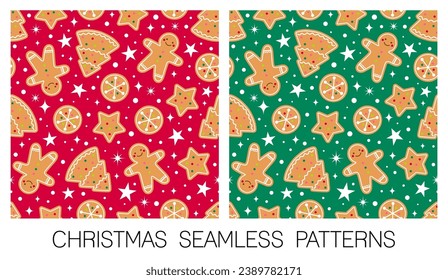 Set of cute cookies with snow and star seamless pattern design for christmas holidays background.