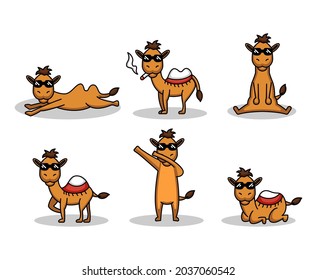 Set of cute cool camel mascot logo design