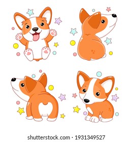 Set of cute corgi dog. Collection of kawaii welsh corgi puppy. Vector illustration EPS8