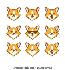 set of cute corgi dog head logo icon design vector illustration