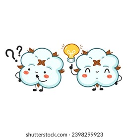 Set of cute cotton characters with question marks and bulb. Cartoon doodle vector illustration design