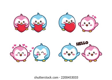 Conjunto de adorable pareja azul y pingüino rosado para emoticono emoticono de emoticono de emoticono de emoticono de emoticono de emoticono de emoticono de emoticono de emoticono de pegas de medios sociales