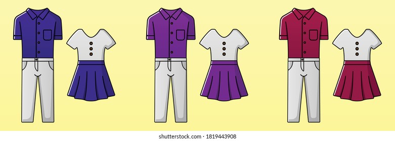 Set Of Cute Couple Clothes, Cute Couple Matching Outfits Vector