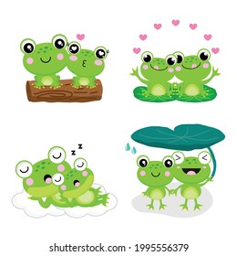 Set of Cute couple frogs in love.