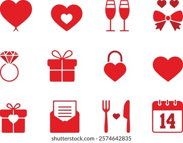 Set of Cute couple heart smile shape vector icons for happy valentine day design