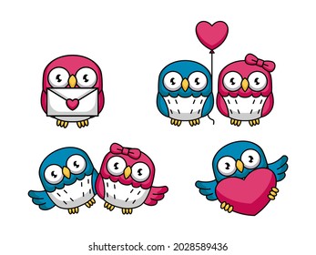 Set of cute couple owl love in Valentine's Day