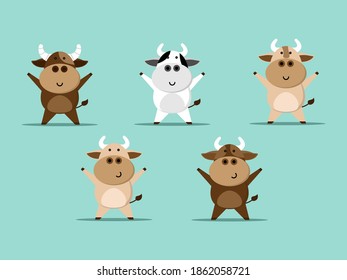 set of cute cow cartoon vector flat design
