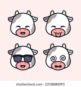Set of Cute Cow Stickers