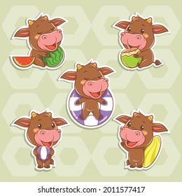 set of a cute cow summer sticker concept