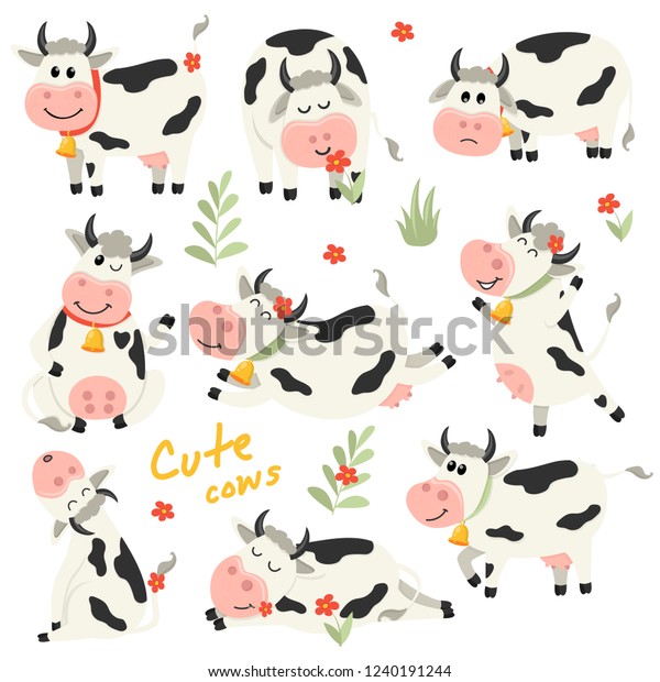 Set Cute Cows Character Various Positions Stock Vector (Royalty Free ...