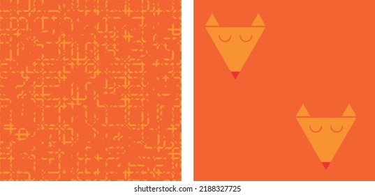 Set of cute and cozy seamless patterns with foxes and canvas or burlap texture in autumn colours. Use it for baby or kid's collection, textile, rug. 