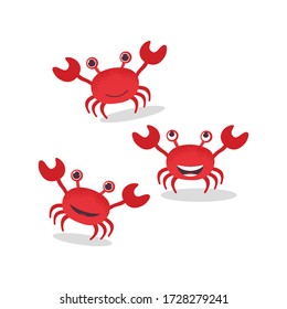Set of cute crab character drawing. Funny smiling sea animal. Vector illustration