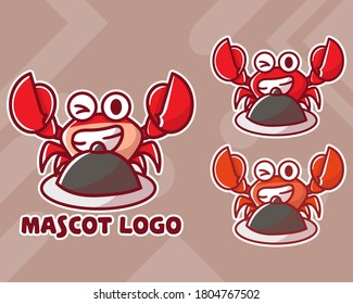 Set Of Cute Crab Mascot Logo With Optional Appearance. Premium Kawaii Vector