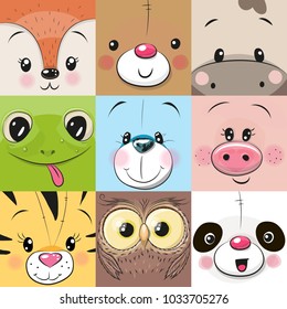 Set of Cute Cratoon square animals faces