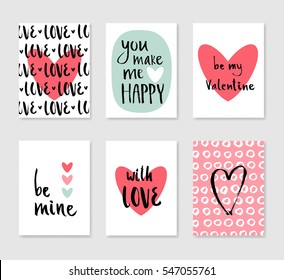 Set of cute creative card with love theme design for wedding, anniversary, birthday, Valentine's day, party invitations. Vector illustration. Blue, pink and black