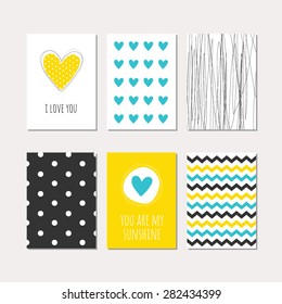 Set of cute creative cards with love theme design. Vector design templates for greeting / gift cards, flyers, posters, banners, patterns, art decoration etc.