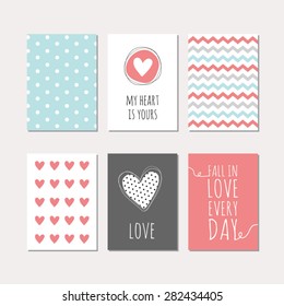 Set of cute creative cards with love theme design. Vector design templates for greeting / gift cards, flyers, posters, banners, patterns, art decoration etc.