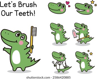 set of cute crocodile or alligator. Vector illustration. Dentist Character.