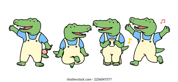 Set of cute crocodile cartoon character, back to school concept. isolated on white background, vector illustration.