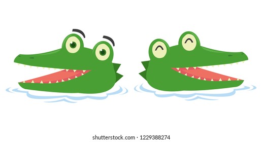 Set of cute crocodile in the lake