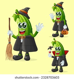 Set of cute cucumber characters on Halloween. Perfect for kids, merchandise and sticker, banner promotion or blog
