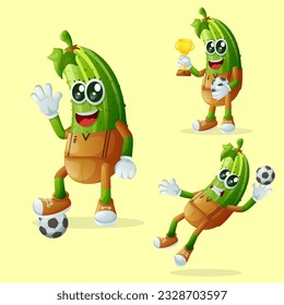 Set of cute cucumber characters playing soccer. Perfect for kids, merchandise and sticker, banner promotion or blog
