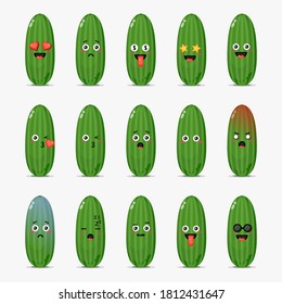 Set of cute cucumber with emoticons