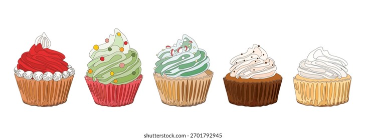 Conjunto de lindo pastel de taza aislado doodle líneas ilustración gráfica.