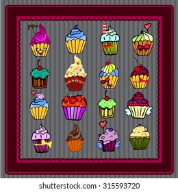 set of cute cupcakes
