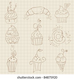 Set of Cute Cupcakes and Desserts -  for design, scrapbook, invitation
