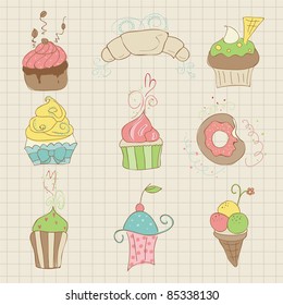 Set of Cute Cupcakes and Desserts -  for design, scrapbook, invitation