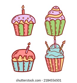 Set süße Cupcakes und Muffins. Flache Vektorgrafik