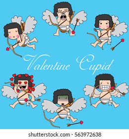 set of cute cupid angel. Romance cupid angel, wide vector design.