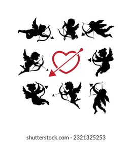 set of cute cupid silhouettes