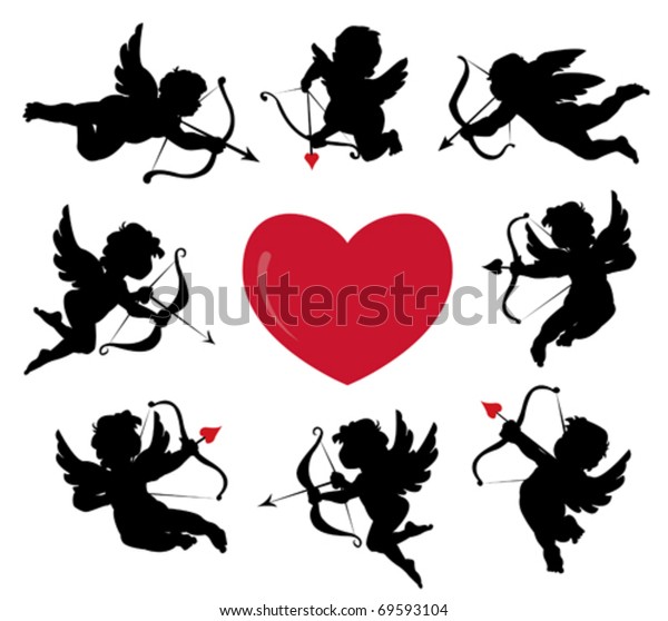 set of cute cupid
silhouettes