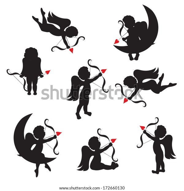 Set Cute Cupid Silhouettes Bow Arrows Stock Vector Royalty Free 172660130 3288