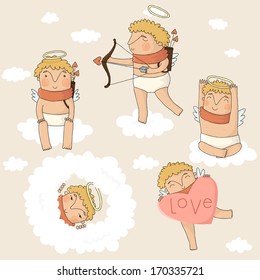 Set of cute cupids in vector.