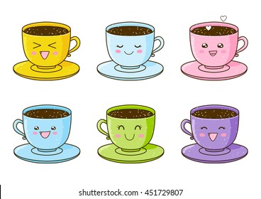 Set Cute Cups Coffee Stock Vector (Royalty Free) 451729807 | Shutterstock