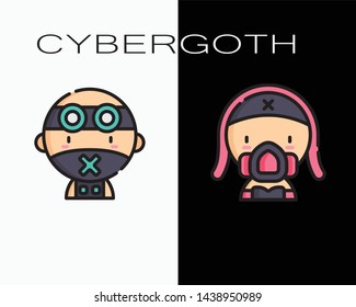 Set cute cyber goth icon on black and white background - fashion - style - cool - vector