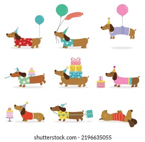 Set of cute dachshund dogs vector svg