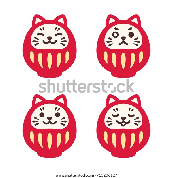 かわいいだるまと猫顔 日本の伝統的な縁起の象徴 シンプルでモダンなベクターイラスト のベクター画像素材 ロイヤリティフリー