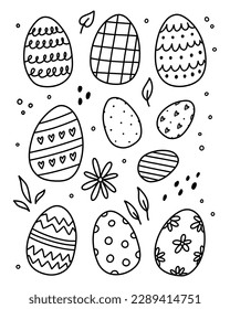 Set of cute decorated Easter eggs isolated on white background. Vector hand-drawn illustration in doodle style. Perfect for holiday designs, cards, logo, decorations.
