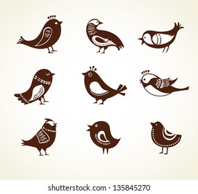 conjunto de adorables pájaros decorativos