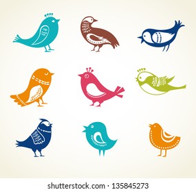 conjunto de adorables pájaros decorativos
