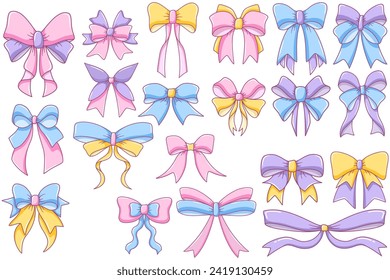 Set of Cute Decorative Bow Ribbons Vector Illustration